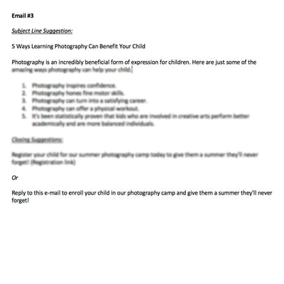 Kids Photography Camp Pre-Written E-mails